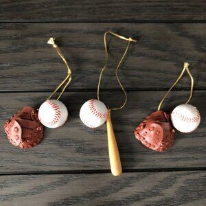Mini Baseball Glove Bat Ball Ornament Set of 3 Christmas Sports